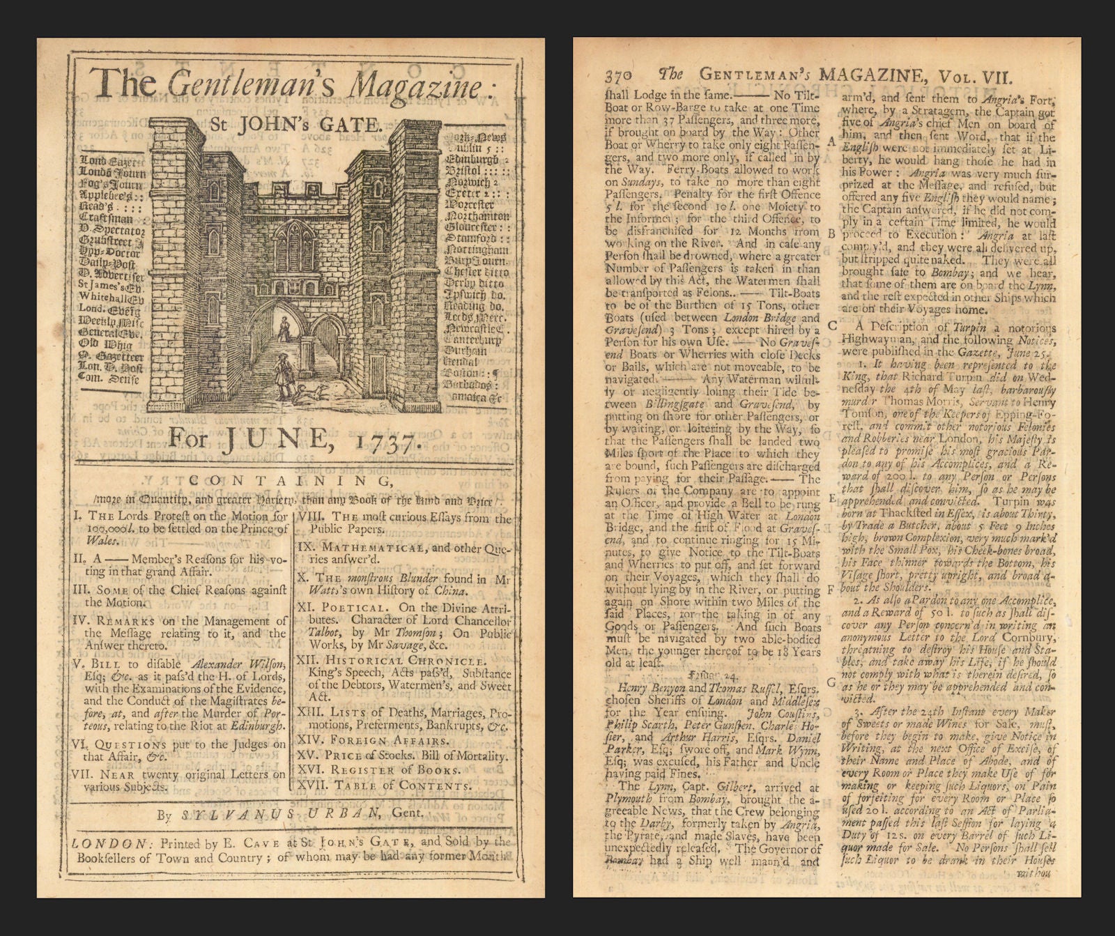 Wanted notice, reward offered & description of highwayman Dick Turpin 1737